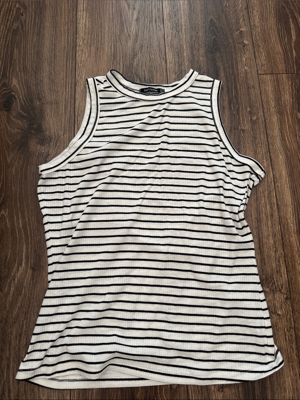 Pink Clover Black and White Striped Ribbed Tank